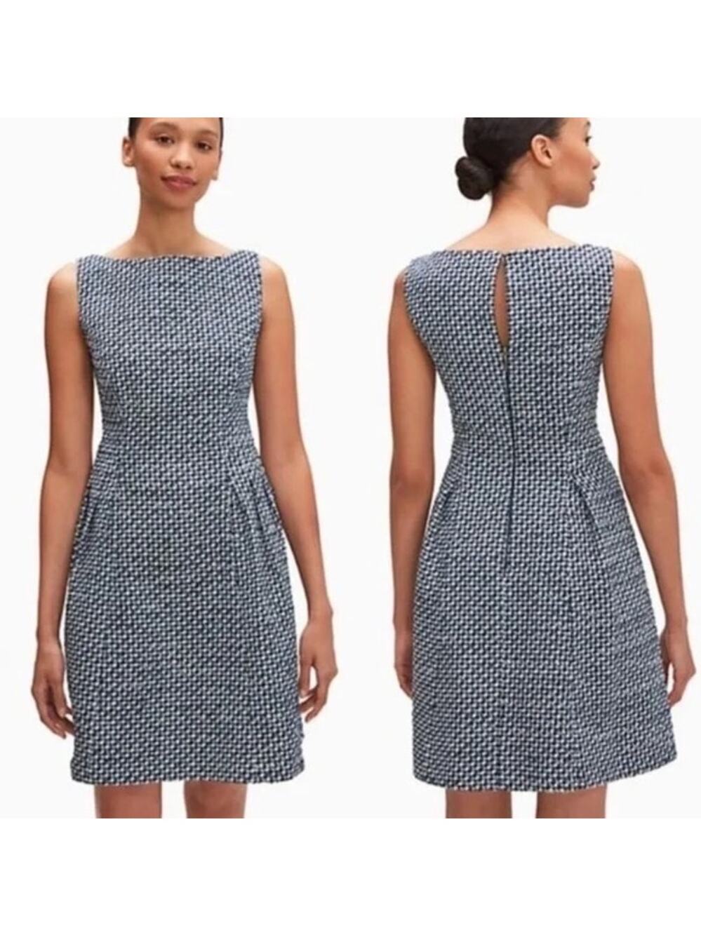 Kate Spade Nautical Tweed Dress Sleeveless Fit Flare A-Line 14 Blue White